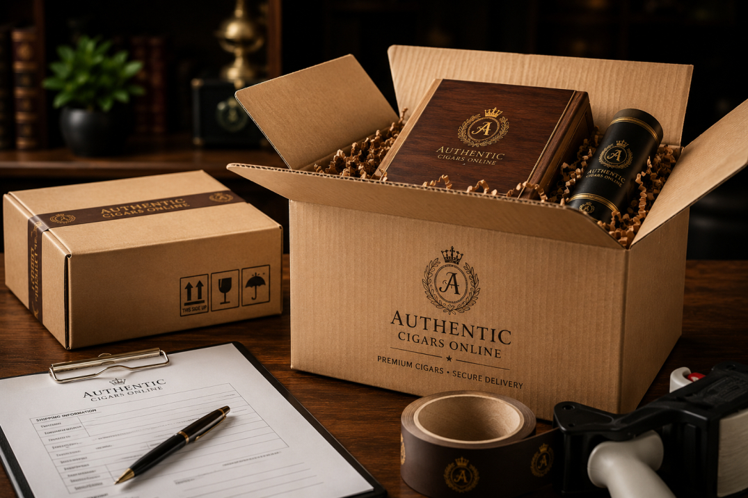 Premium cigar package ready for secure shipping